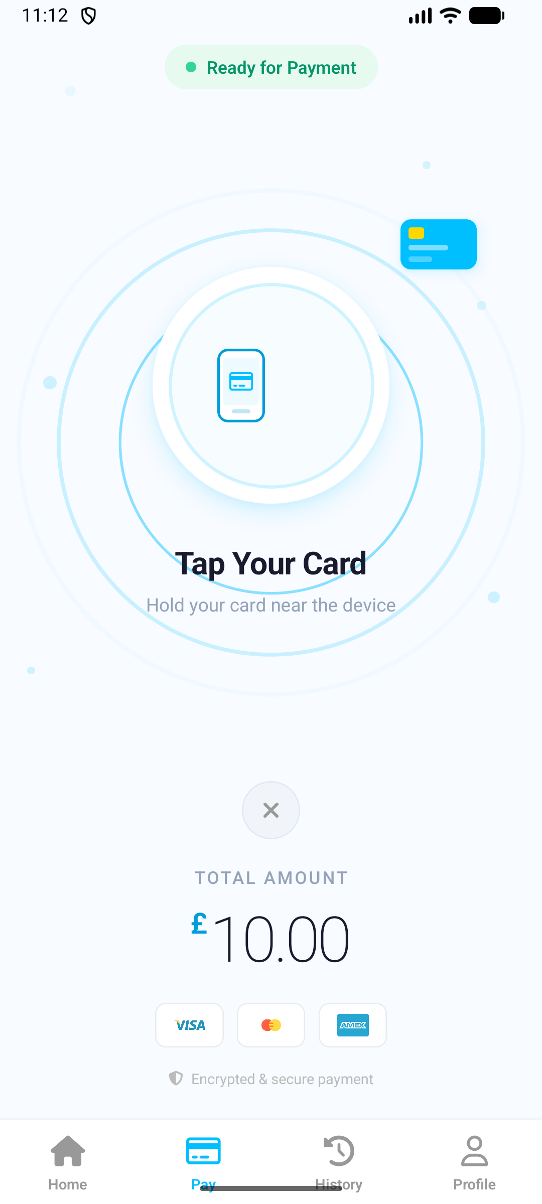PayX Hub tap card payment screen